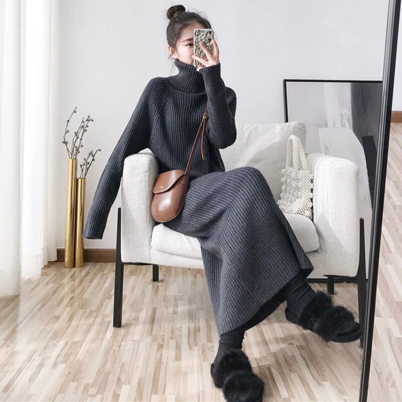 【dress】秋冬気質満点レトロフランス風着痩せハイネックニットワンピース G2598