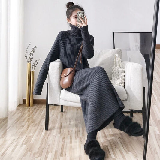 【dress】秋冬気質満点レトロフランス風着痩せハイネックニットワンピース G2598