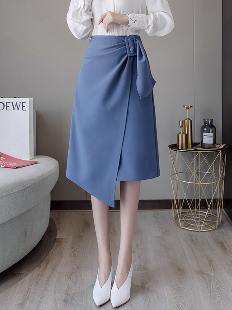 【bottoms】エレガント無地気質満点レディースファッションスリット不規則Aライン