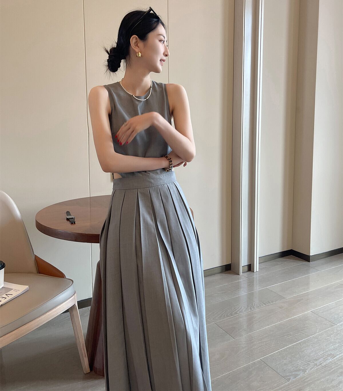 【dress】ウエストカットプリーツワンピース　N2993