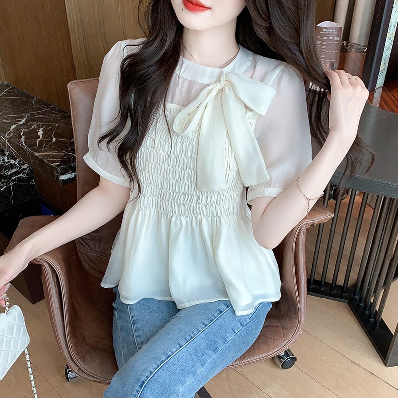【tops】リボン付きシャツトップス　M23925