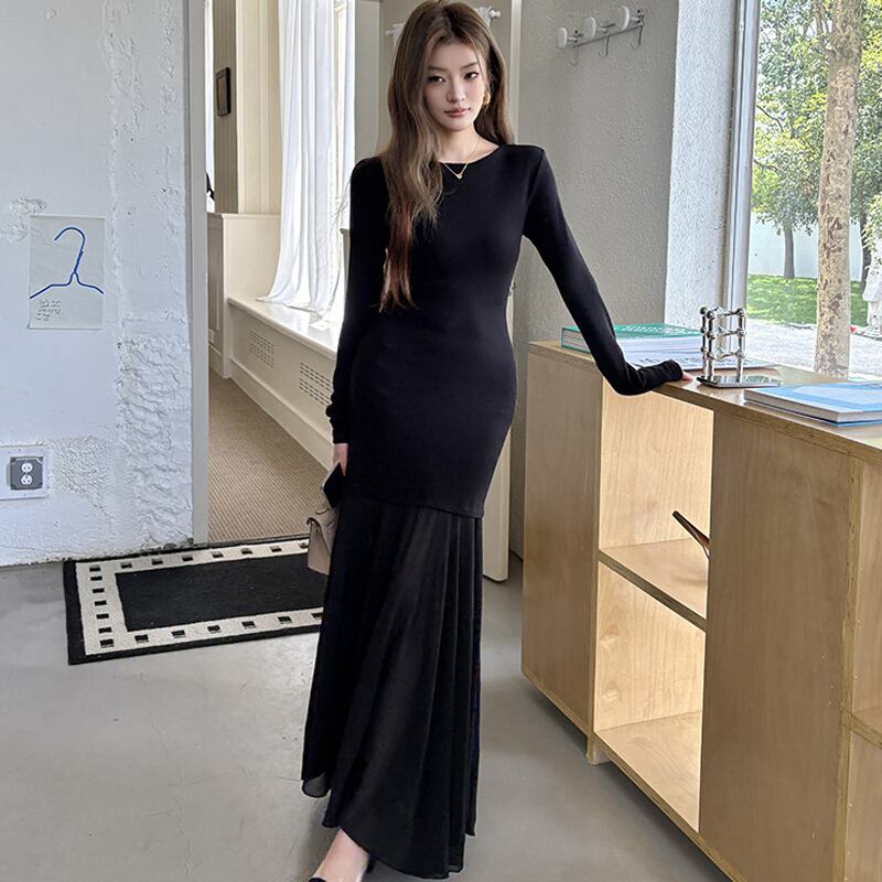 【dress】オフショルドッキングマーメイドワンピース Q6925