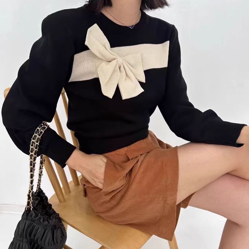 【tops】リボン長袖ニットセーターG23139