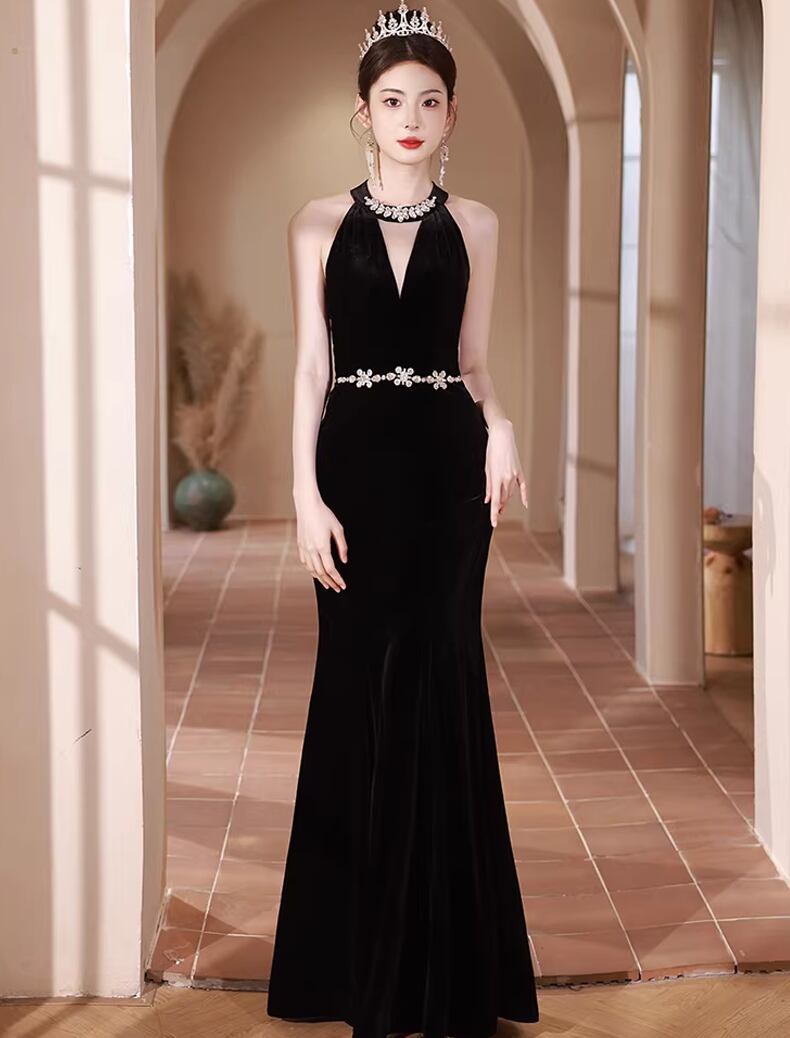 【dress】ラインストーン付きノースリーブマーメイドワンピース Q7993