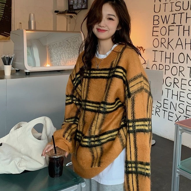 【tops】ラウンドネック長袖ニットセーターF8258