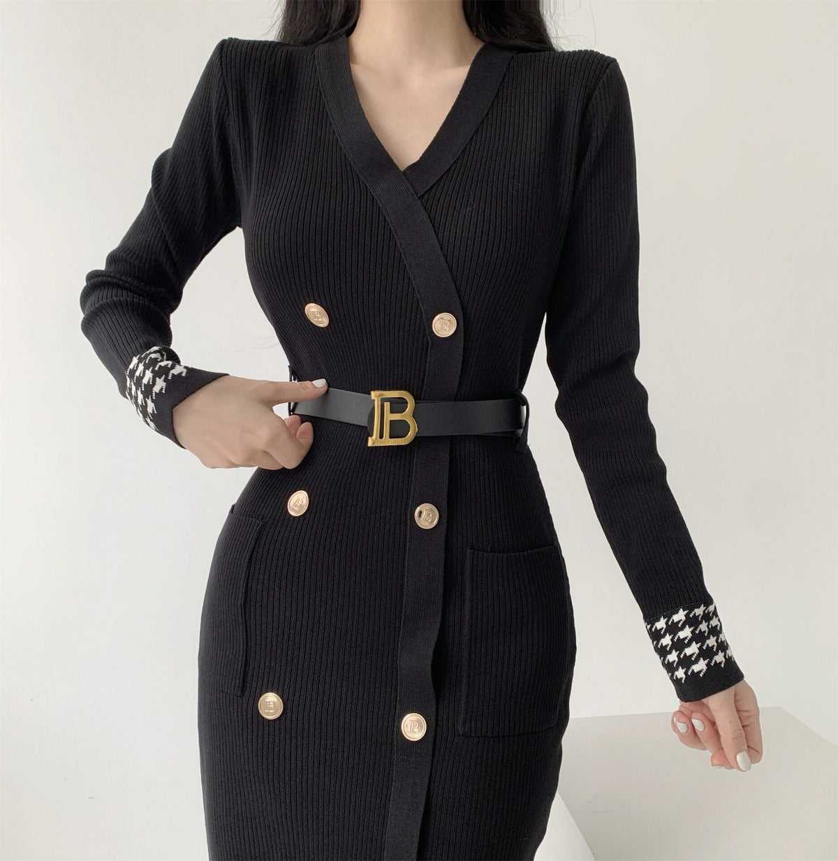 【dress】ダブルボタンニットワンピース　M28067