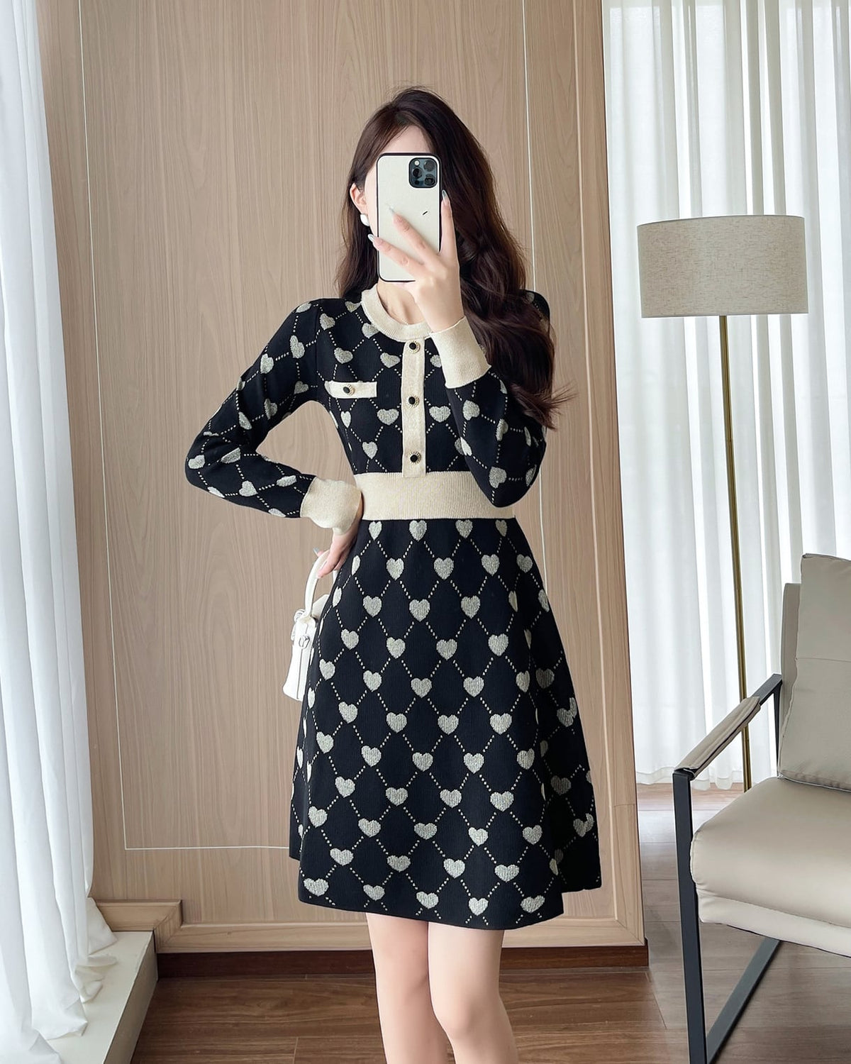 【dress】ハート柄ニットワンピース Q7296