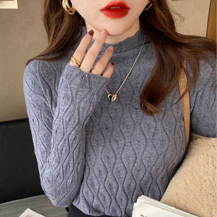 【tops】無地ニットトップス　M26439