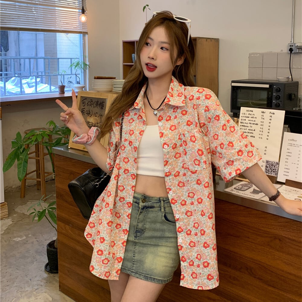 【tops】花柄シャツトップス　M25338
