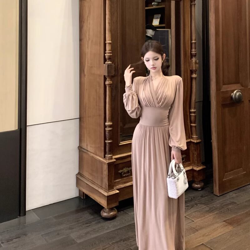 【dress】クロスネックロングワンピース Q7014