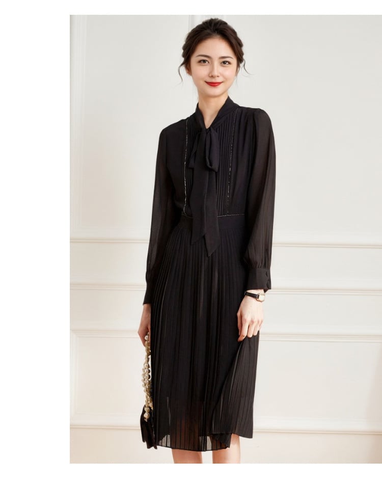 【dress】プリーツリボン付きワンピース　M29679