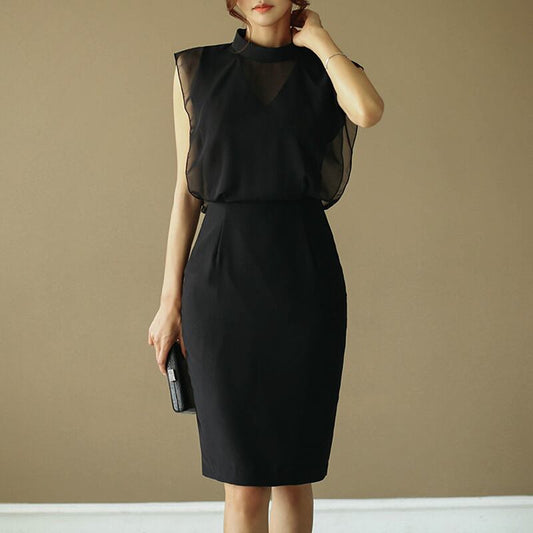 【dress】ファッション気質満点OL通勤魅力的ラウンドネック夏体型カバー ワンピース G0419