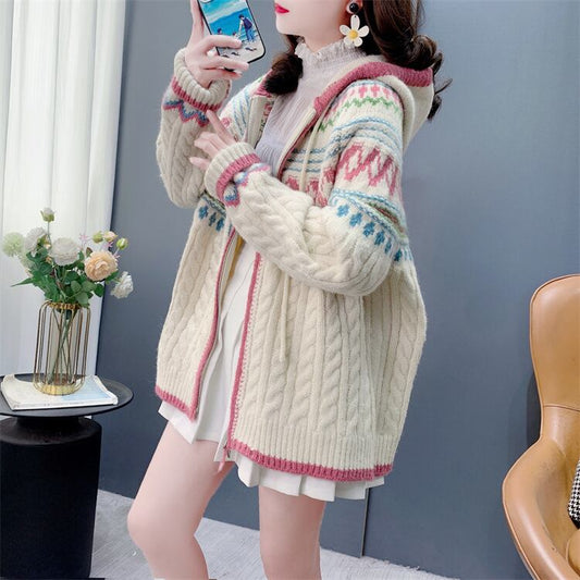 【outer】ジャカードニットカーデ　M28704