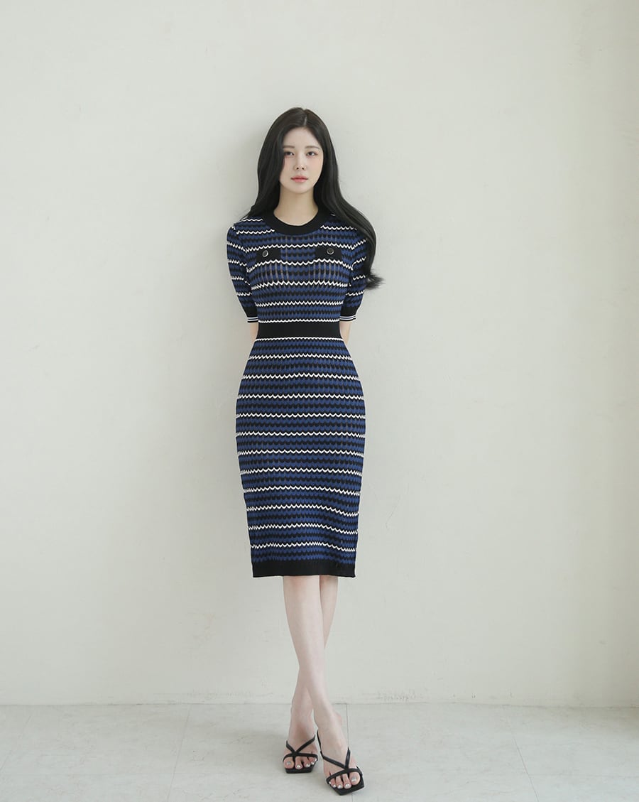 【dress】ボーダー柄ニットワンピース　M24916