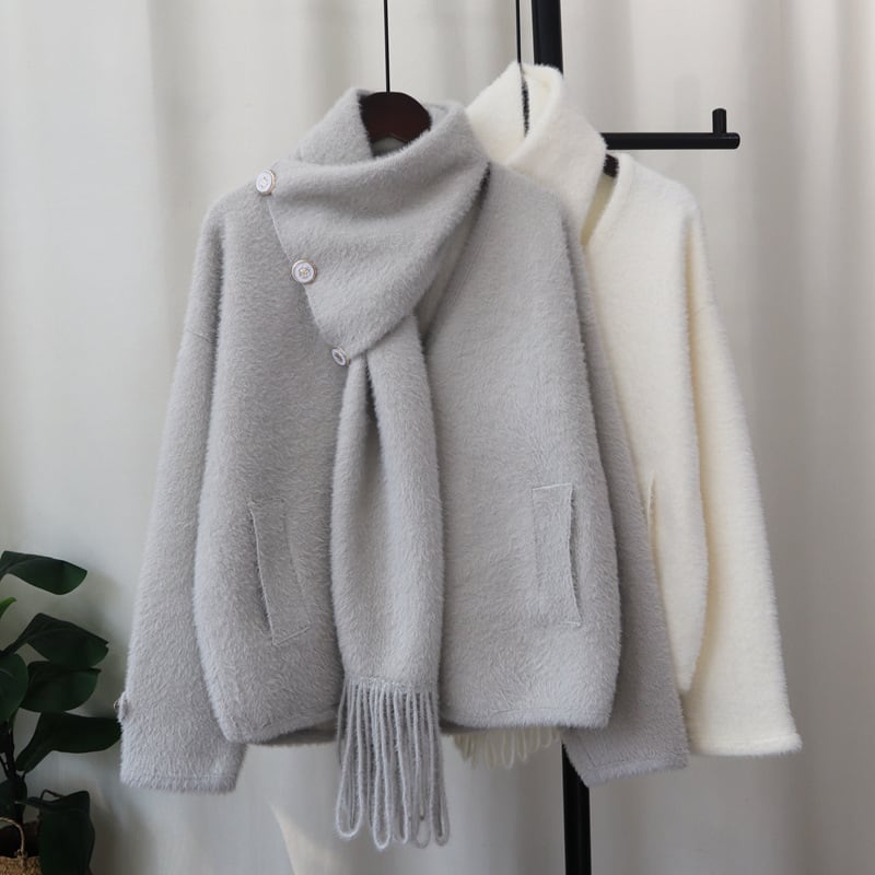 【outer】ニットアウターマフラー付き　M28084