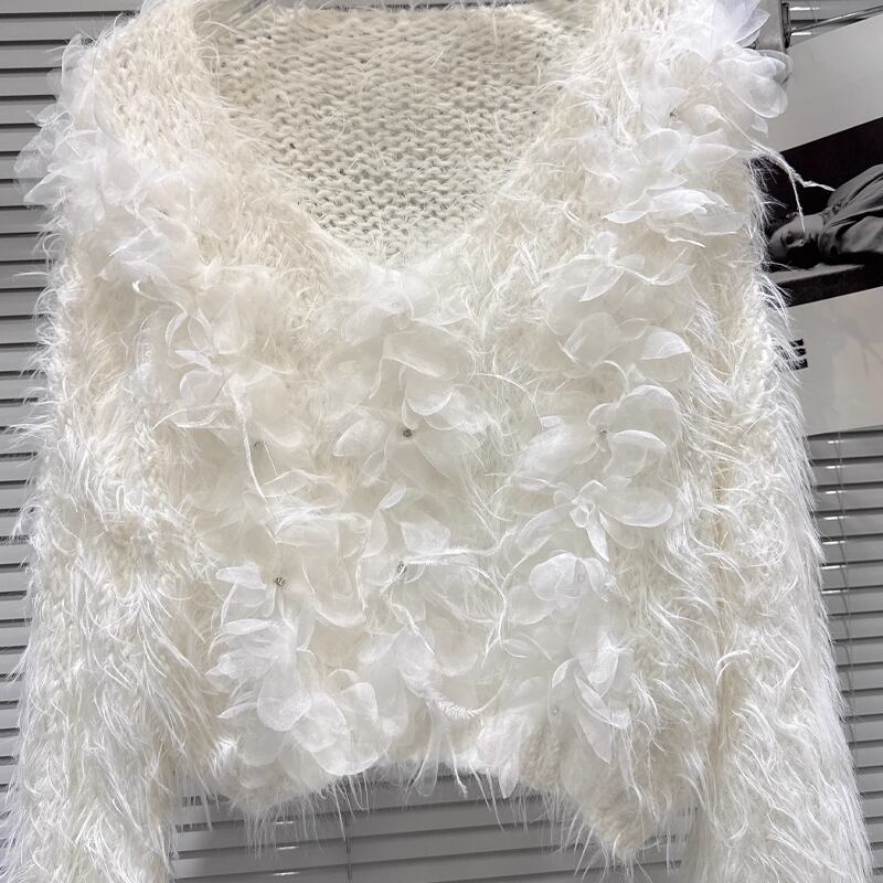 【tops】チュールフラワーニットトップス Q7330