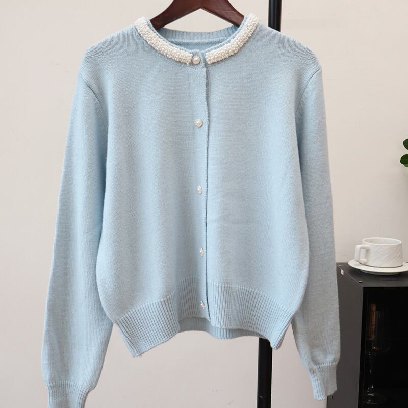 【outer】パール付きニットカーディガン Q7327