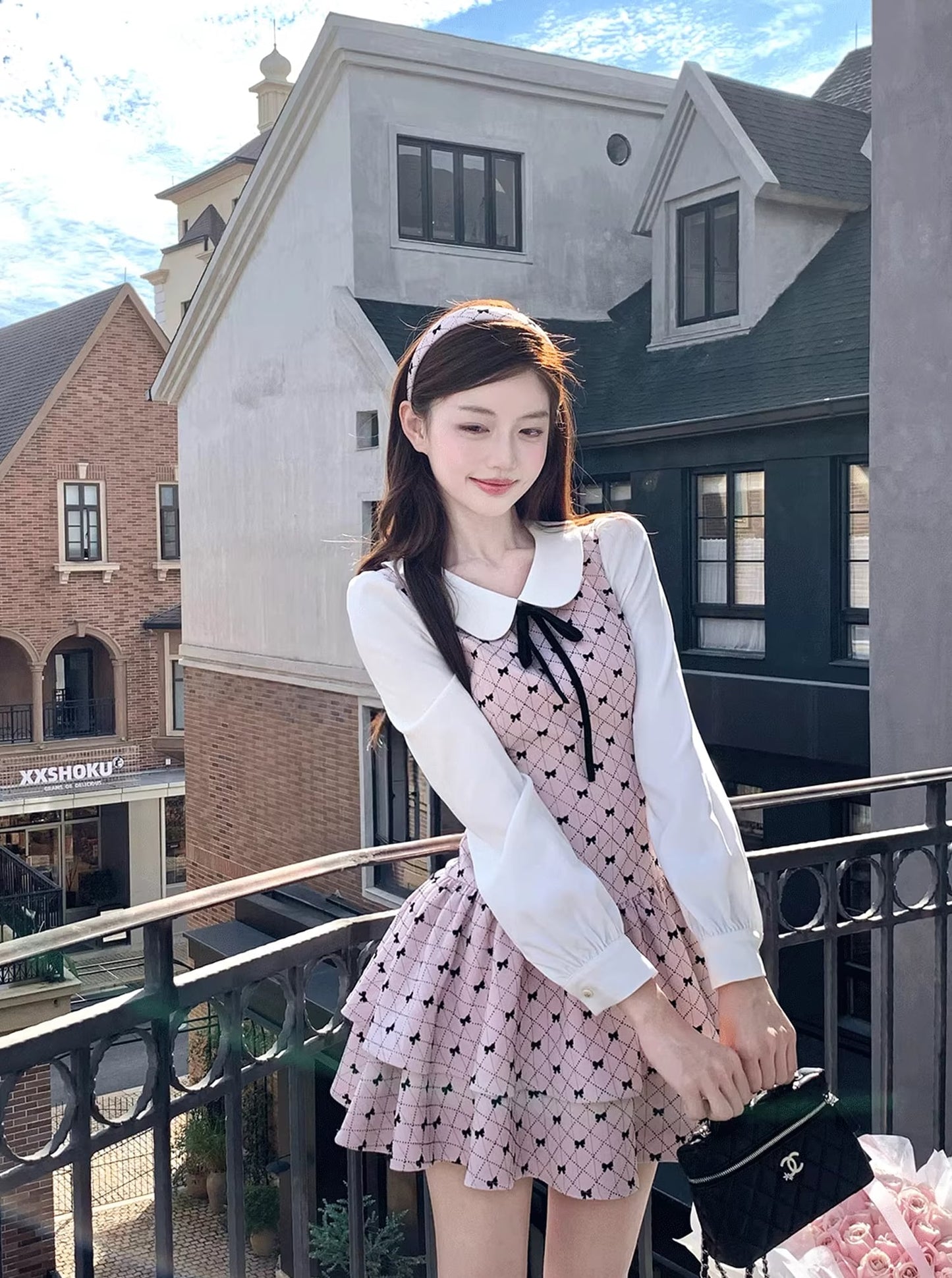 【dress】ピーターパンカラーフェイクレイヤードワンピース Q7570