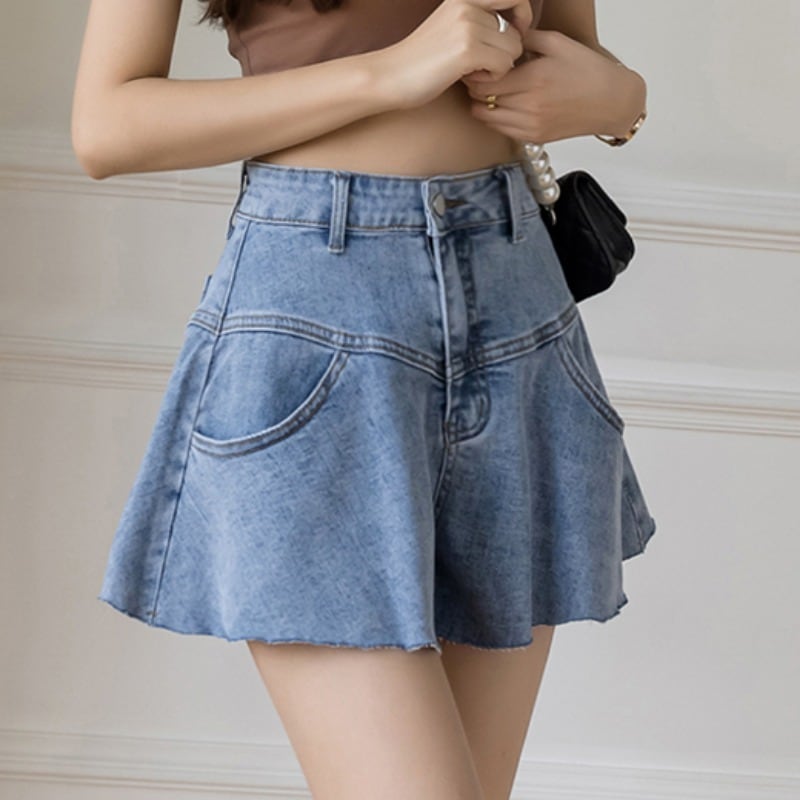 【bottoms】美人度アップ!韓国系着痩せフリルハイウエストショートパンツ G0594