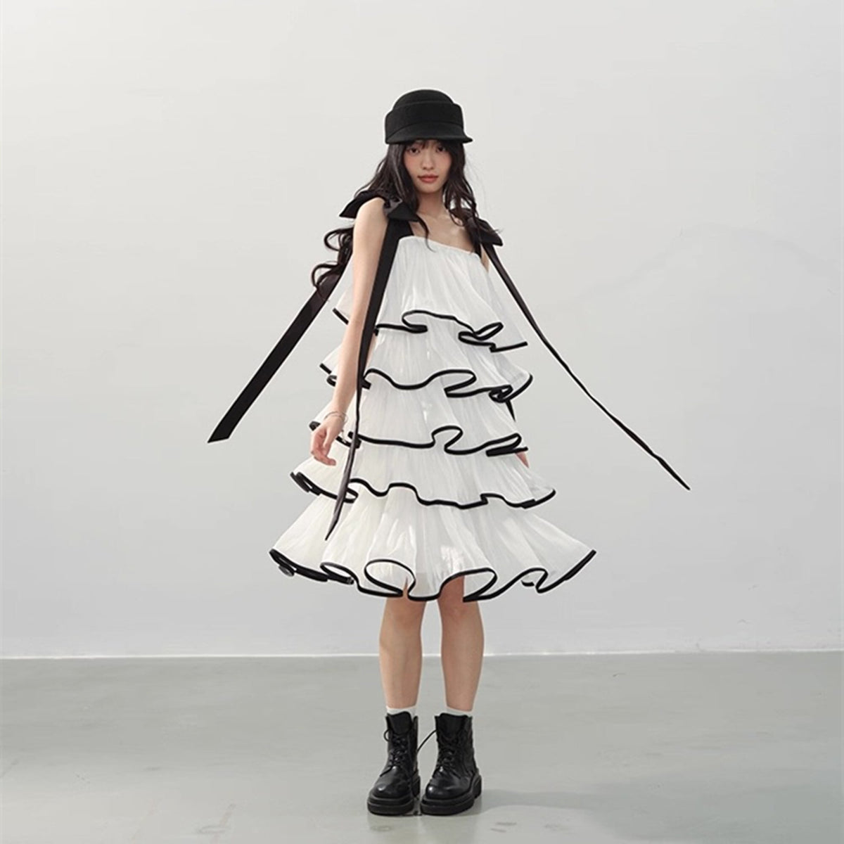 【dress】ショルダーリボンボリュームエアリーワンピース N3554