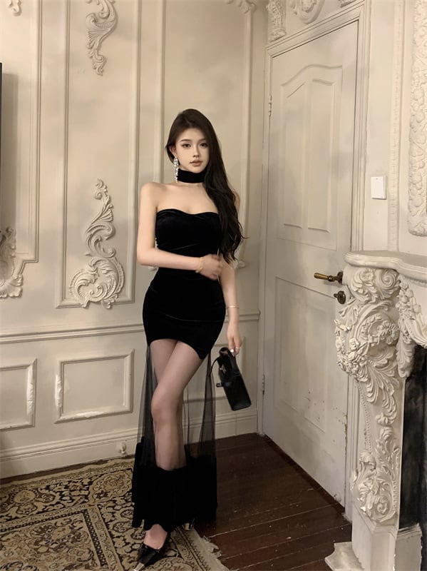 【dress】メッシュ切り替えワンピース G20334