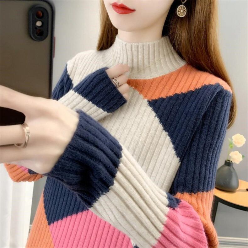 【tops】配色ニットセーター　M18706