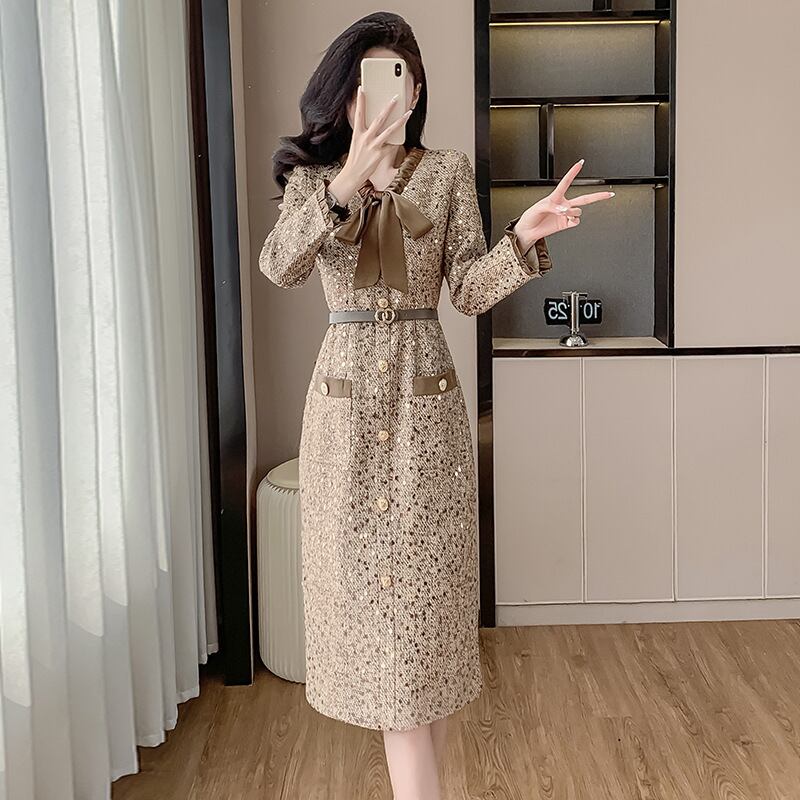 【dress】スパンコールツイードワンピース　M27788
