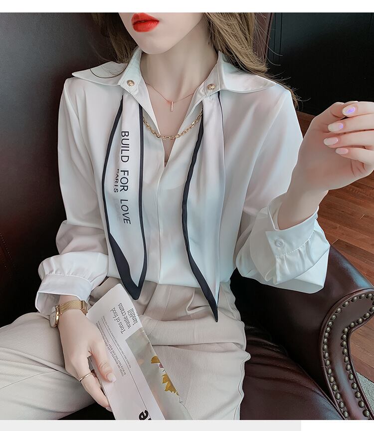 【tops】韓国ファッションラペル長袖無地ファッション着回しOL通勤シャツF0664