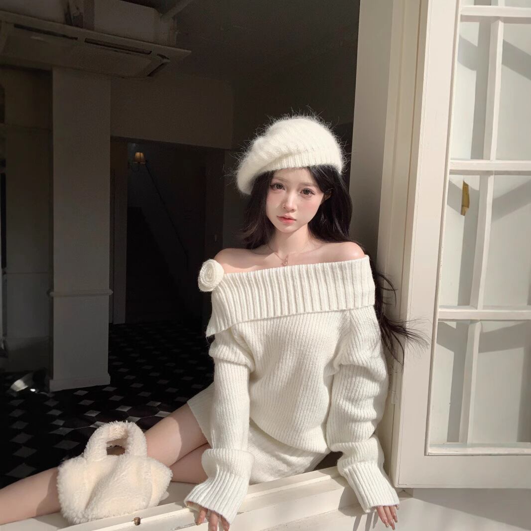 【dress】オフショルダーニットワンピース　M28499