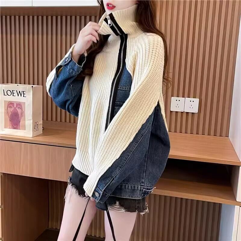 【outer】デニムドッキングニットカーデ　M18405