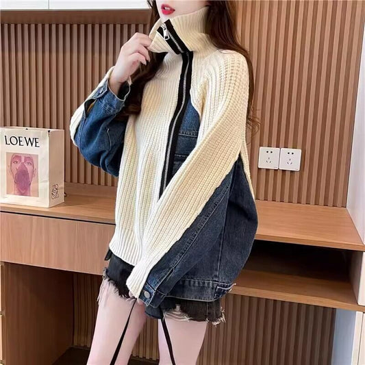 【outer】デニムドッキングニットカーデ　M18405