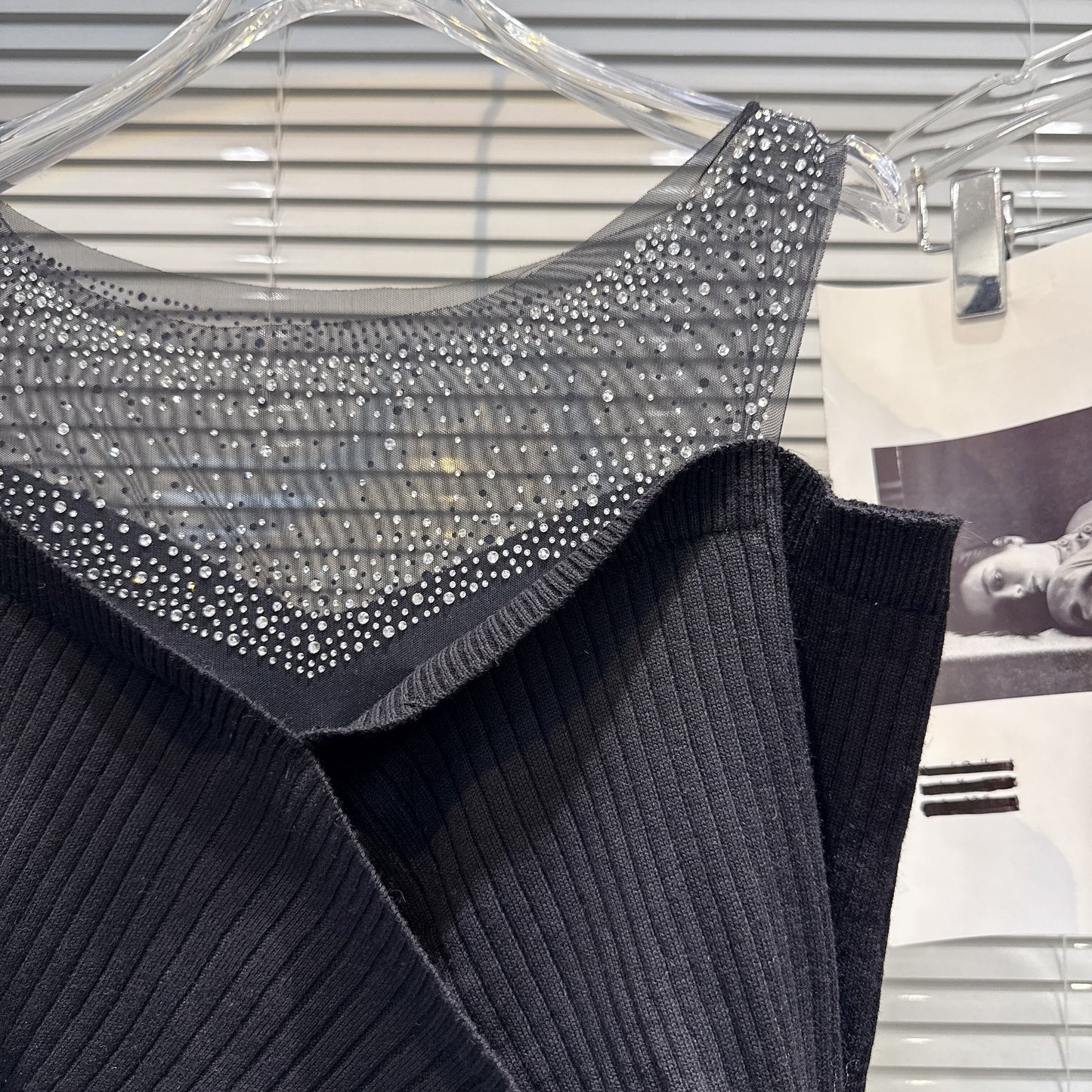 【tops】ラインストーンチュールレイヤードオフショルニット　N3507