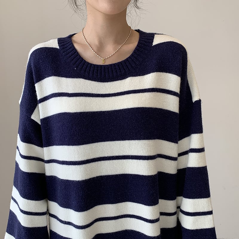 【dress】ボーダー柄ロングニットワンピース　N2185