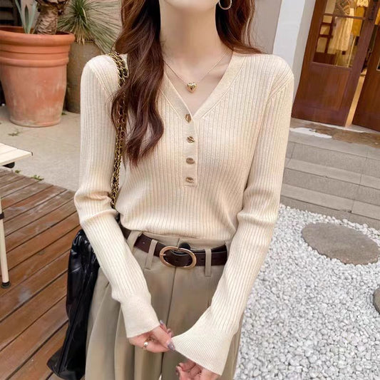 【tops】Vネック長袖ニットセーターG22924