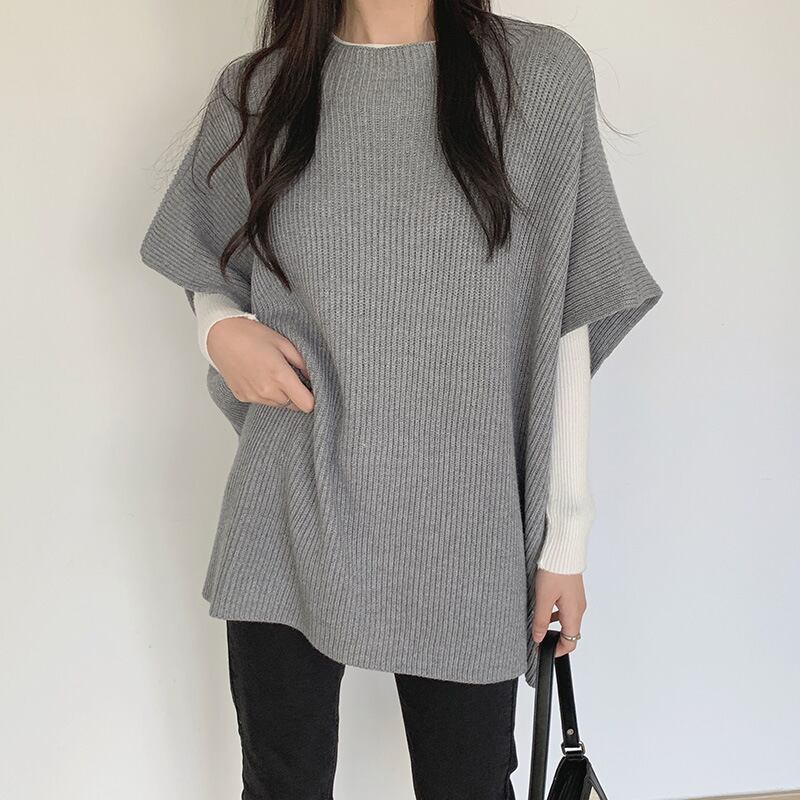 【tops】スリットケープニットジレ　M18411