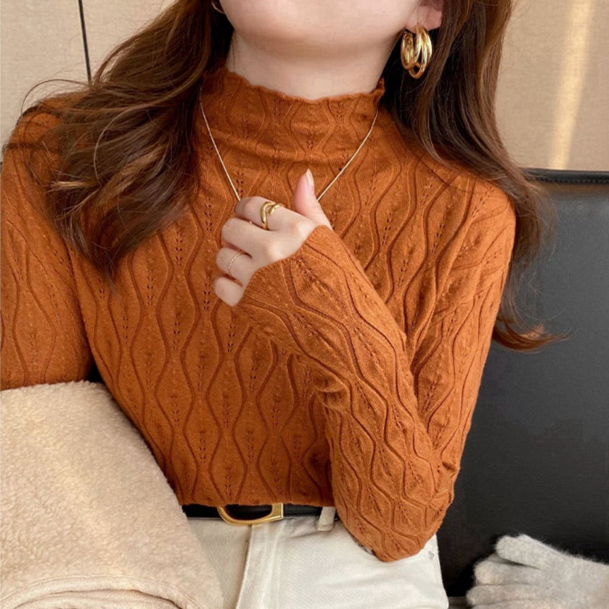 【tops】無地ニットトップス　M26439