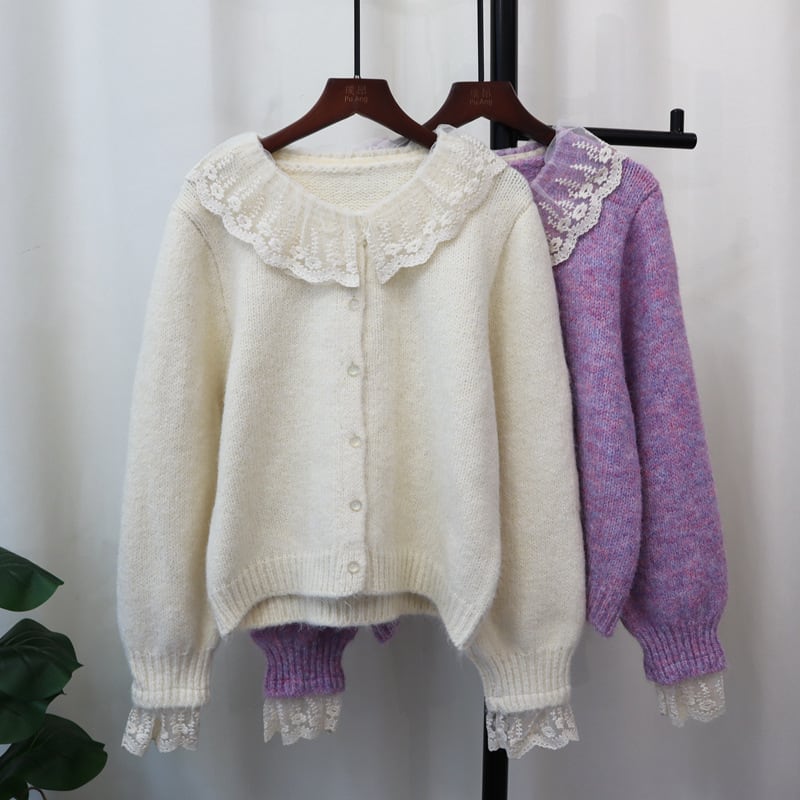 【outer】レース切り替えニットカーデ　M25671