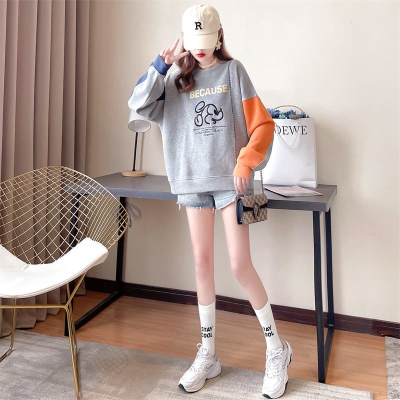 【tops】キュート長袖配色パーカーF6234