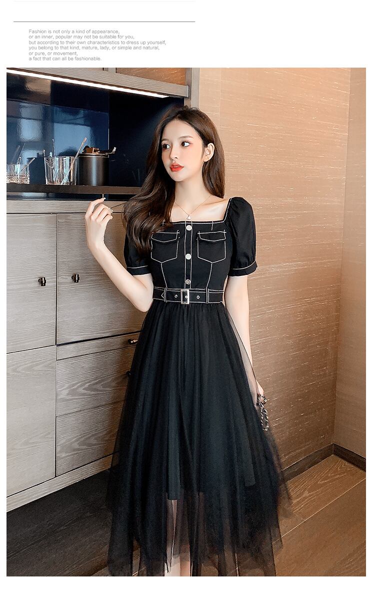 【dress】好感度UP!気質満点スクエアネック切り替えデザインワンピース