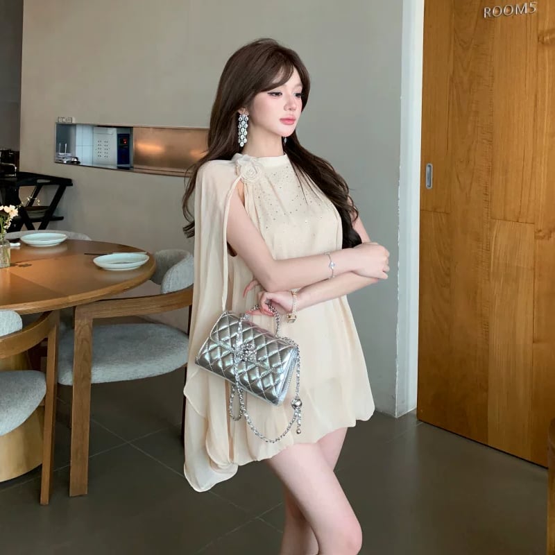 【dress】ビジューケープデザインミニワンピース Q8522