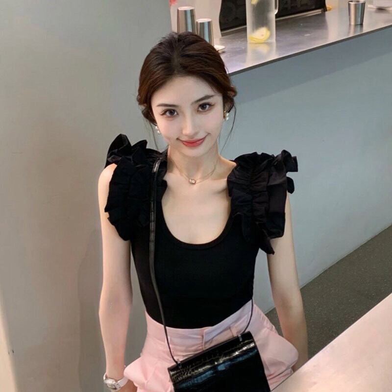 【tops】フリルラウンドネックTシャツG20276