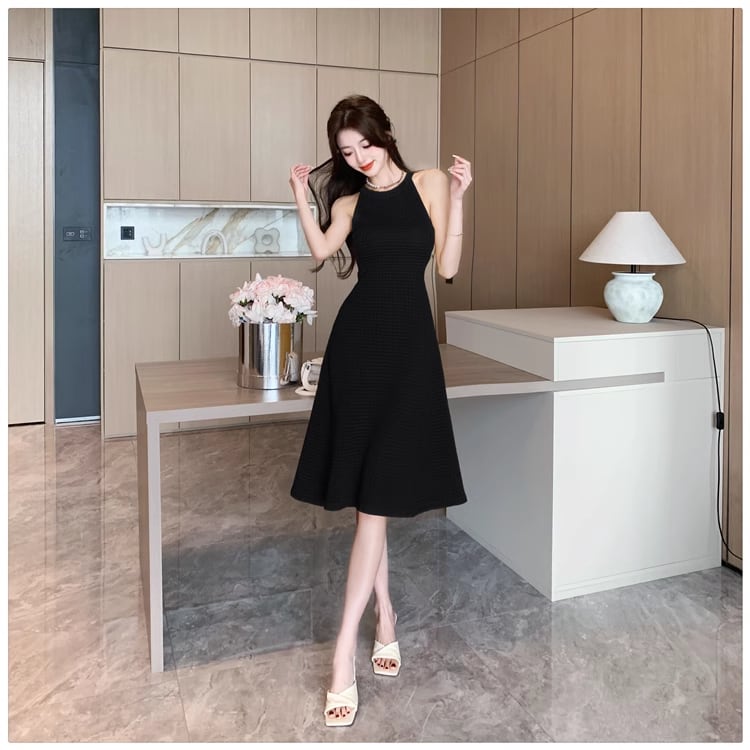 【dress】ホルターネックAラインニットワンピースF7458