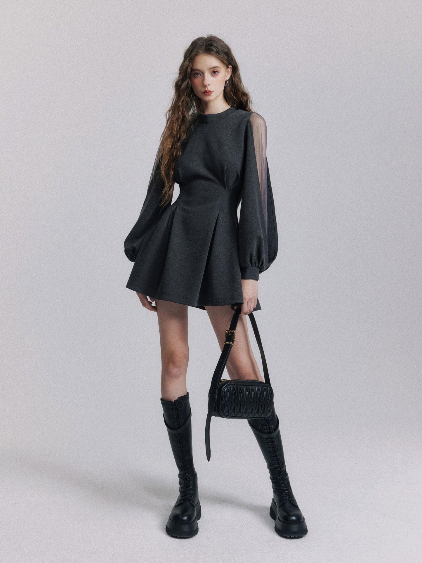 【dress】バックリボンチュールスリーブミニワンピース　N3484