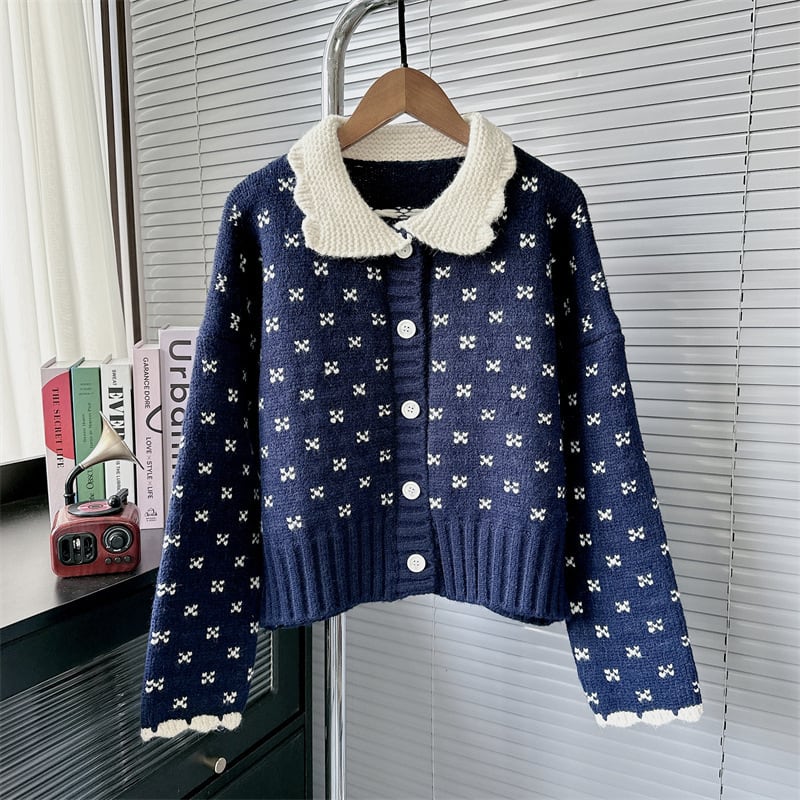 【outer】折り襟ニットカーデ　M27375