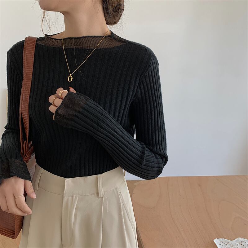 【tops】チュールドッキングニットトップス　M26543