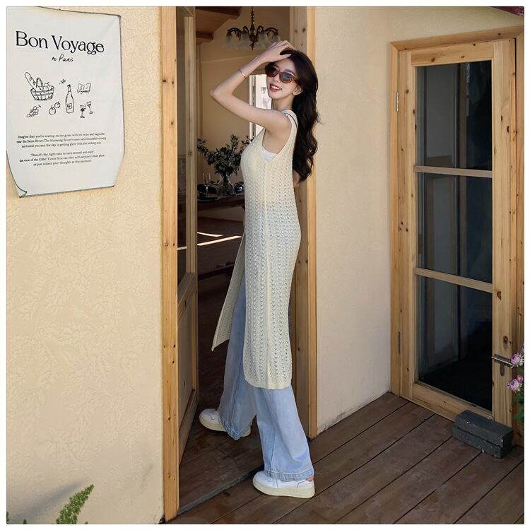 【dress】ノースリーブスリットニットワンピース G21070