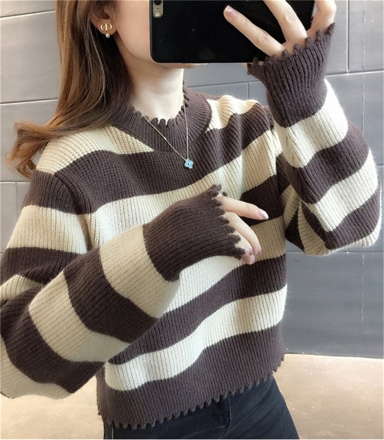 【tops】ボーダー柄ニットセーター　M27558