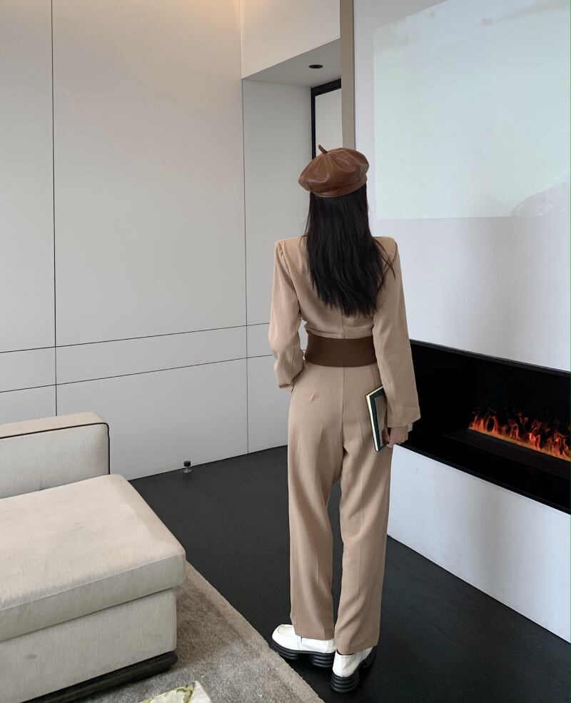 【set】絶対欲しい!気質満点レトロシンプル長袖アウター+ハイウエストパンツ２点セット G3989