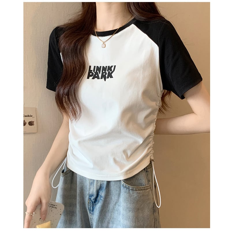 【tops】半袖英字柄ＴシャツF7493