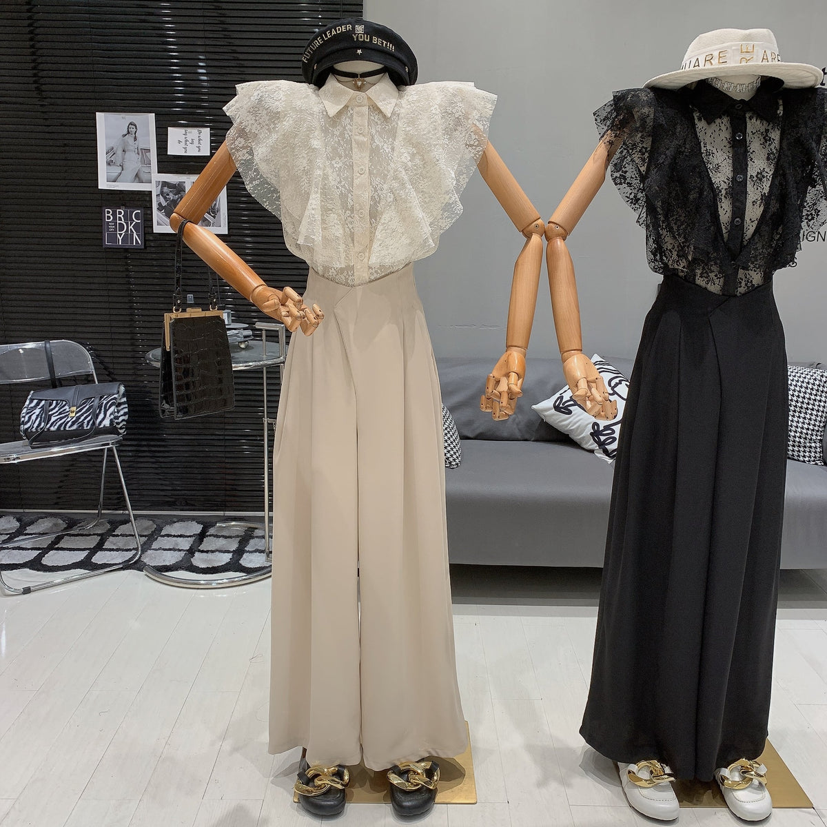 【set】フリルブラウス×ワイドパンツセット　M25019